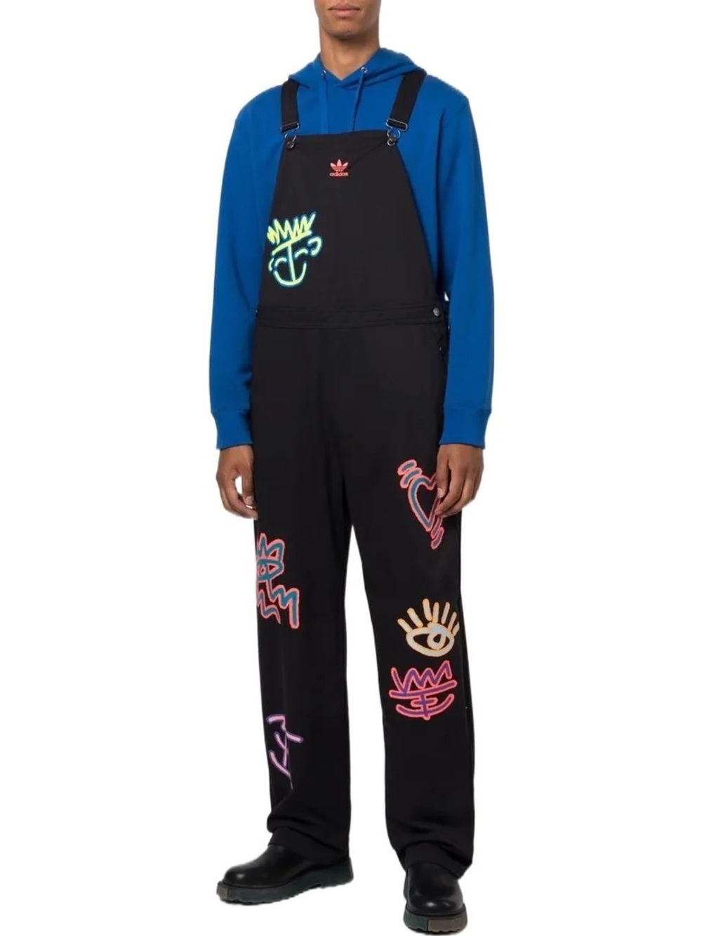 adidas Love Unites gender neutral Black Neon Graphic Overall Jumpsuit 30" Inseam - Picture 4 of 7